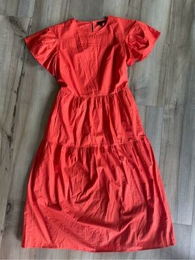 Who What Wear Woman’s Bright Coral Tiered Cotton Dress